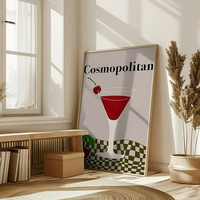 Papermoon Bild - Cosmopolitan, B x H: 70 x 100 cm, Mit Passepartout, Rahmen Eiche - Poster mit dem Aufdruck "Cosmopolitan" mit Cocktail-Motiv, das eine stilvolle und moderne Note in jeden Raum bringt. Perfekt für Cocktail-Liebhaber.