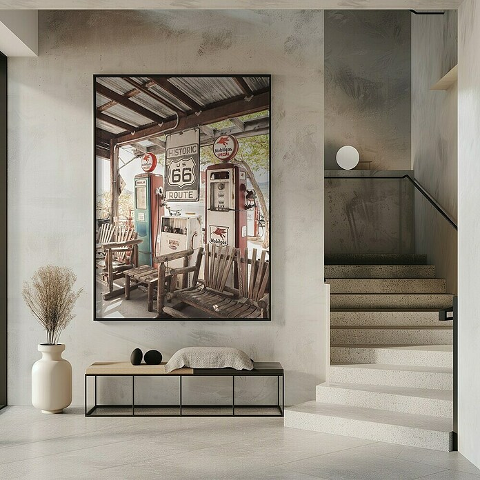 Papermoon Bild (Route 66 Gas Station, B x H: 100 x 140 cm, Ohne Passepartout, Rahmen Schwarz) | BAUHAUS