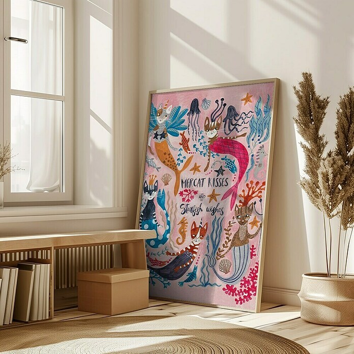 Papermoon Bild (Mercats and Caticorns, B x H: 70 x 100 cm, Ohne Passepartout, Rahmen Eiche) | BAUHAUS