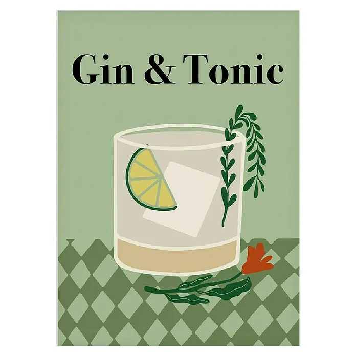 Papermoon Poster - Gin a Tonic, B x H: 80 x 110 cm, Mit Passepartout - Abbildung eines Gin & Tonic Cocktails.