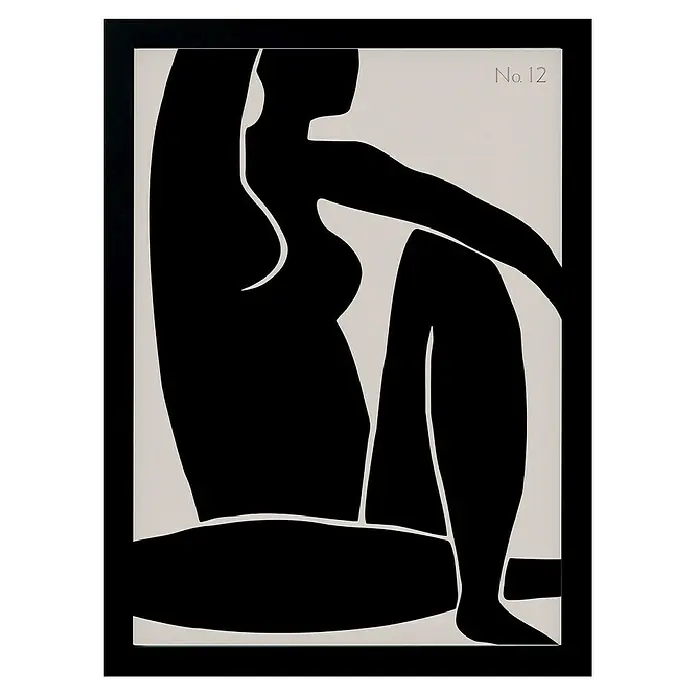 Papermoon Bild - Figure No. 12, B x H: 50 x 70 cm, Ohne Passepartout, Rahmen Schwarz - Silhouette einer sitzenden Frau, Kunstplakat in Schwarz und Beige, gerahmt, elegante Wanddekoration, modernes Design.