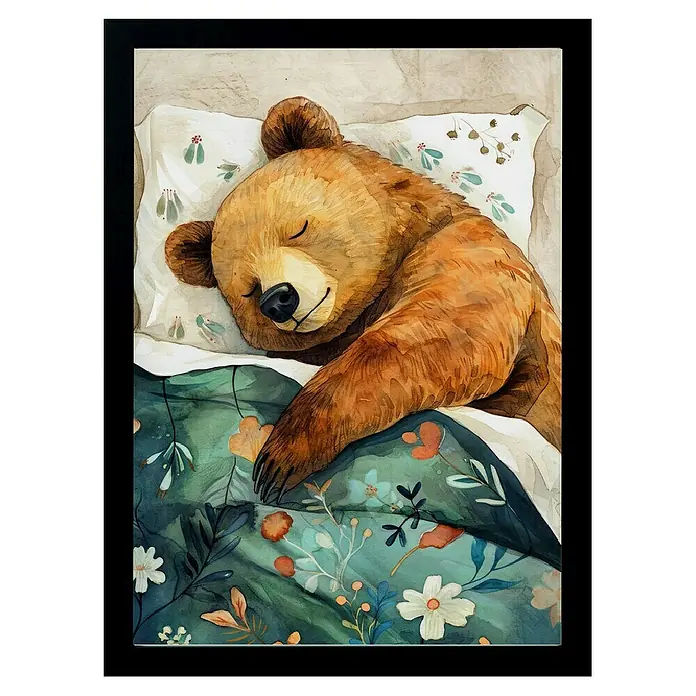 Papermoon BildSleepy Bear, B x H: 60 x 80 cm, Ohne Passepartout, Rahmen Schwarz - Vorderansicht