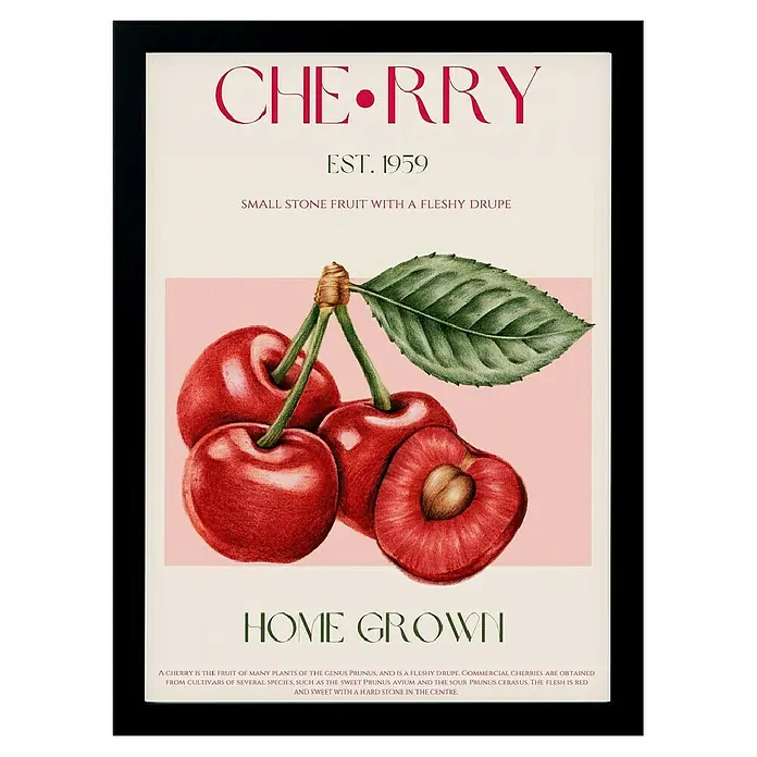 Papermoon BildSweet Red Cherries, B x H: 40 x 50 cm, Ohne Passepartout, Rahmen Schwarz - Vorderansicht