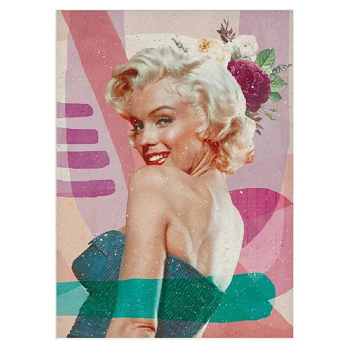Papermoon Poster - Marilyn is Back, B x H: 40 x 50 cm, Mit Passepartout - Marilyn Monroe im Pop-Art-Stil mit Blumen und abstraktem Hintergrund, ideal für moderne Wandkunst und Dekoration.