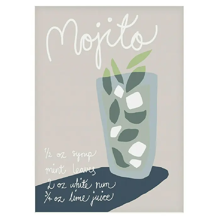 Papermoon PosterMojito Rezept, B x H: 40 x 50 cm, Mit Passepartout - Vorderansicht