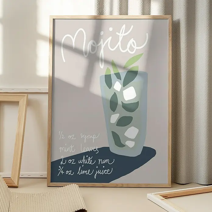 Papermoon BildMojito Rezept, B x H: 40 x 50 cm, Ohne Passepartout, Rahmen Eiche - Stimmungsaufnahme