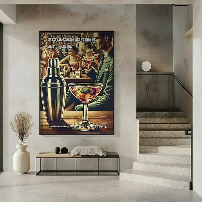 Papermoon Bild - You can Drink at 7 AM, B x H: 70 x 100 cm, Ohne Passepartout, Rahmen Schwarz - Elegante Wandkunst: "You Can Drink at 7 AM" Poster, perfekt für stilvolle Bars oder Wohnräume mit modernem Flair.