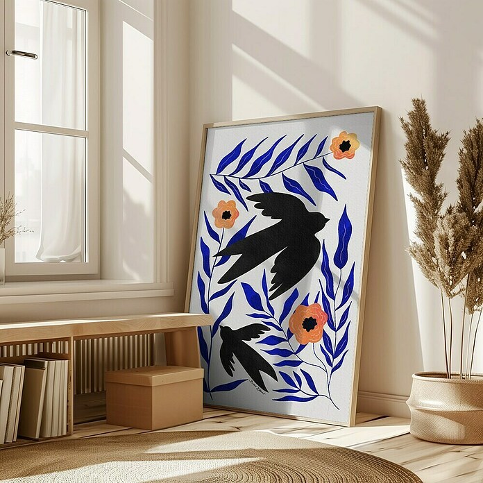 Papermoon Bild (Swallow Flowers, B x H: 60 x 80 cm, Mit Passepartout, Rahmen Eiche) | BAUHAUS
