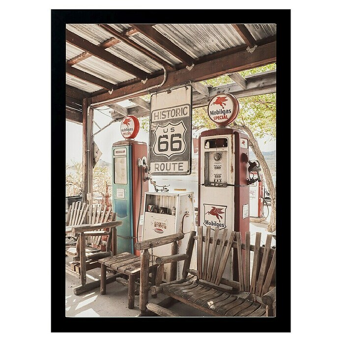 Papermoon Bild (Route 66 Gas Station, B x H: 100 x 140 cm, Ohne Passepartout, Rahmen Schwarz) | BAUHAUS