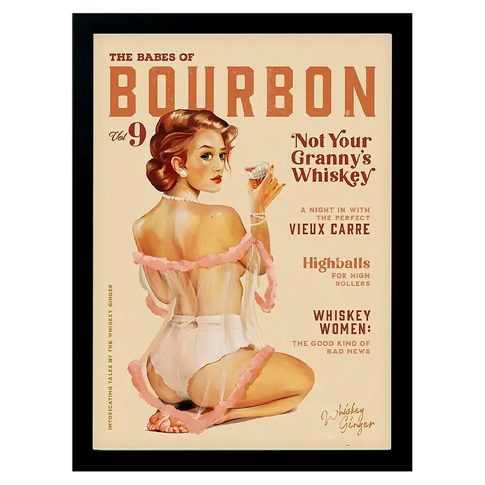 Papermoon Bild - Babes of Boubon Vol. 9, B x H: 100 x 140 cm, Ohne Passepartout, Rahmen Schwarz - Ein ansprechendes Bild von "The Babes of Bourbon, Vol. 9", das eine Pin-up-Ästhetik mit Whiskey-Elementen verbindet.