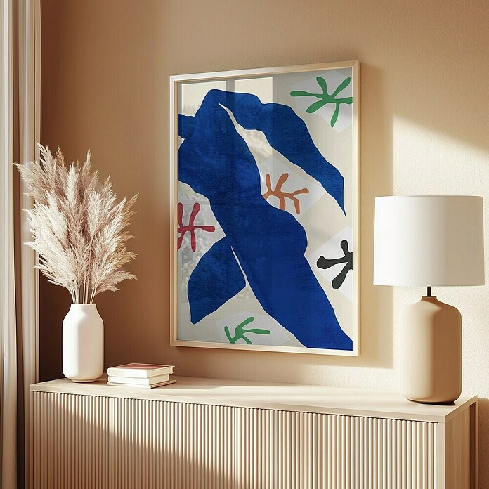 Papermoon Bild (Abstract Blue Figure, B x H: 80 x 110 cm, Mit Passepartout, Rahmen Eiche) | BAUHAUS