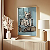 Papermoon Bild (Frenchie Want Travel, B x H: 70 x 100 cm, Ohne Passepartout, Rahmen Eiche) | BAUHAUS