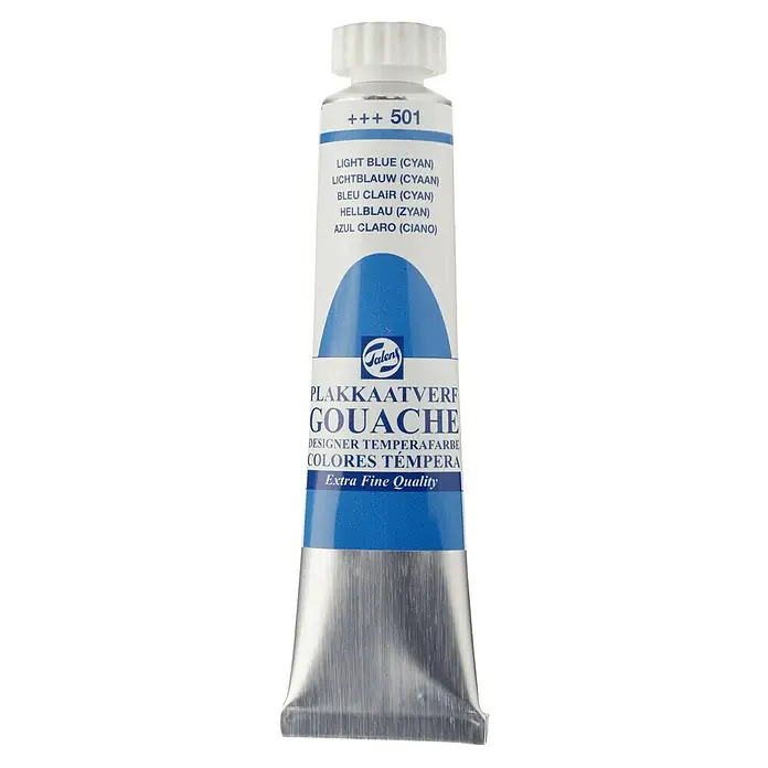 Talens Pintura gouache - Azul claro ciano, 20 ml - Tubo de pintura Gouache Talens en Azul Claro (Cian), ideal para artistas y artesanos que buscan pinturas de calidad.