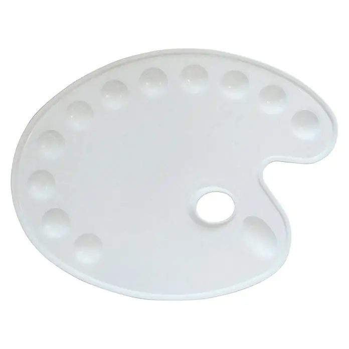 Talens Paleta para pintura - Forma: Ovalada, 36 x 27 cm, Plástico - Paleta de pintura ovalada blanca de plástico con cavidades y agujero para el pulgar, ideal para artistas y pintores.