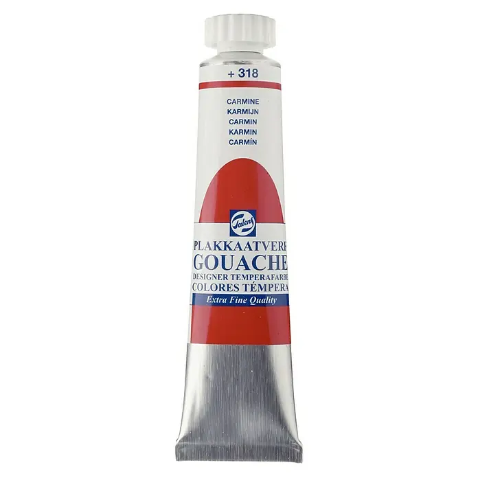 Talens Pintura gouache - Carmín, 20 ml - Primer plano de un tubo de pintura gouache de Galen's en Carmín, perfecto para artistas y diseñadores que buscan pigmentos de color de alta calidad.