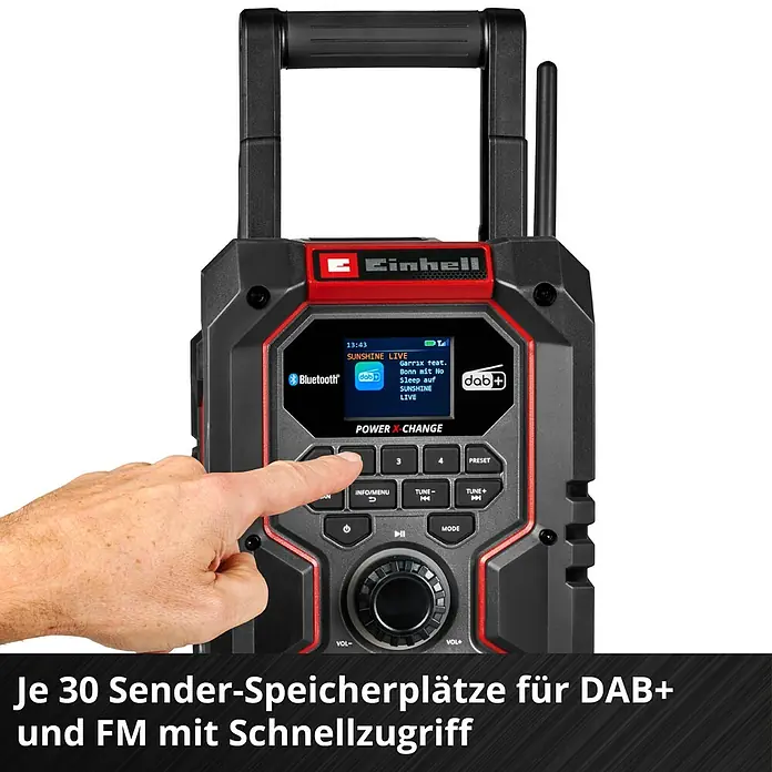 Einhell Power X-Change 18V Akku-Baustellenradio TE-CR 18 Li DAB+/FM/BT - Solo - 18 V, Ohne Akku, Bluetooth - Ein robuster Einhell Baustellenradio mit digitalem DAB+ und FM Empfang, Bluetooth, Speicherplätzen und praktischem Tragegriff.