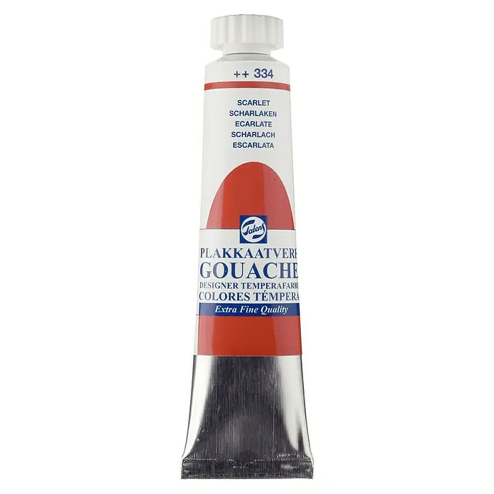 Talens Pintura gouache - Escarlata, 20 ml - Un tubo de pintura gouache "Scarlet" de Talens, ideal para artistas y diseñadores que buscan alta calidad y un acabado extrafino.