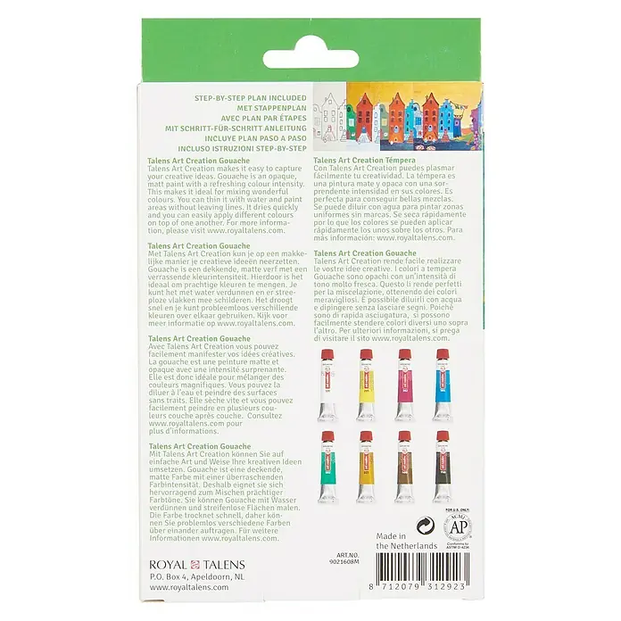 Talens Art Creation Pintura gouache Set - Multicolor, 12 ml, Tubo, Mate - Talens Art Creation Gouache: Pintura opaca y mate con intensidad de color refrescante. Ideal para mezclar colores y proyectos artísticos.