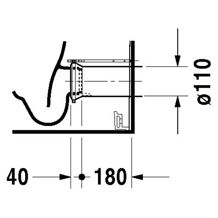 Duravit Darling New Stand-WC für Kombination - Mit Spülrand, Ohne Spezialglasur, Spülform: Tief, WC Abgang: Senkrecht, Weiß - Eine schematische Darstellung eines Sanitäranschlusses mit Maßangaben, die die Dimensionen und Abstände des Systems veranschaulichen.