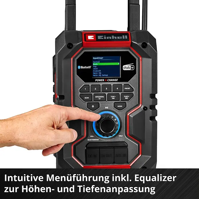 Einhell Power X-Change 18V Akku-Baustellenradio TE-CR 18 Li DAB+/FM/BT - Solo - 18 V, Ohne Akku, Bluetooth - Einhell Power X-Change Radio mit intuitiver Menüführung und Equalizer für Klangoptimierung.