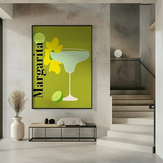 Papermoon Bild - Margarita, B x H: 80 x 110 cm, Ohne Passepartout, Rahmen Schwarz - Poster mit einem Margarita-Cocktail.