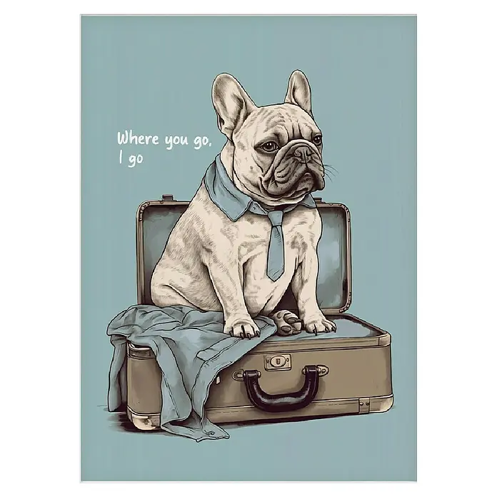 Papermoon PosterFrenchie want Travel, B x H: 80 x 110 cm, Mit Passepartout - Vorderansicht