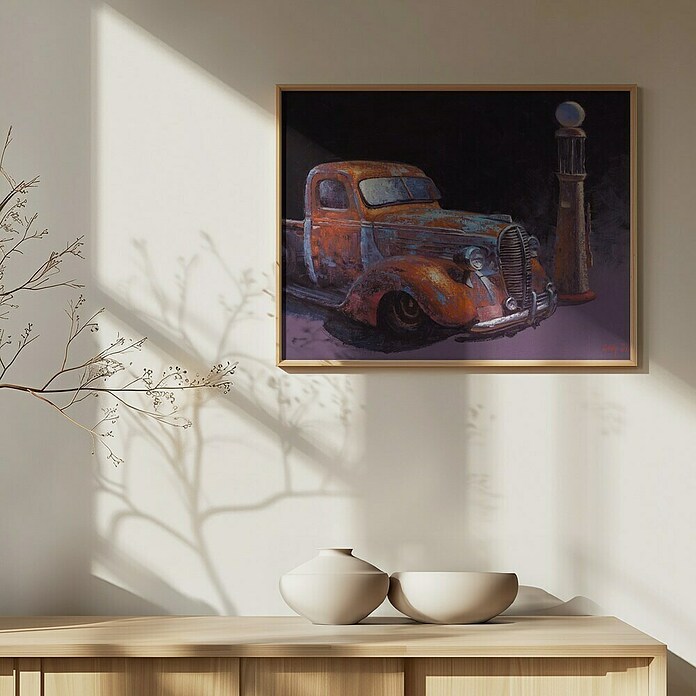 Papermoon Bild (Rusted Pickup Truck, B x H: 50 x 40 cm, Ohne Passepartout, Rahmen Eiche) | BAUHAUS