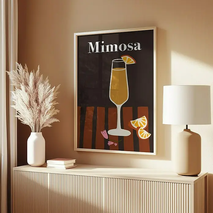 Papermoon Bild - Mimosa, B x H: 60 x 80 cm, Mit Passepartout, Rahmen Eiche - Ein dekoratives Mimosa-Wandbild mit einem erfrischenden Getränkemotiv, das eine stilvolle Note in jeden Raum bringt. Perfekt für Feinschmecker!