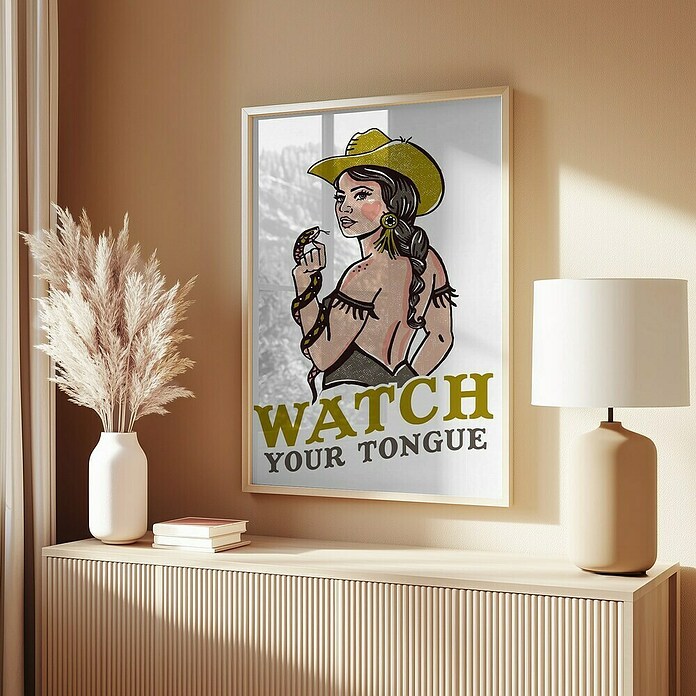 Papermoon Bild (Watch Your Tongue, B x H: 40 x 50 cm, Mit Passepartout, Rahmen Eiche) | BAUHAUS