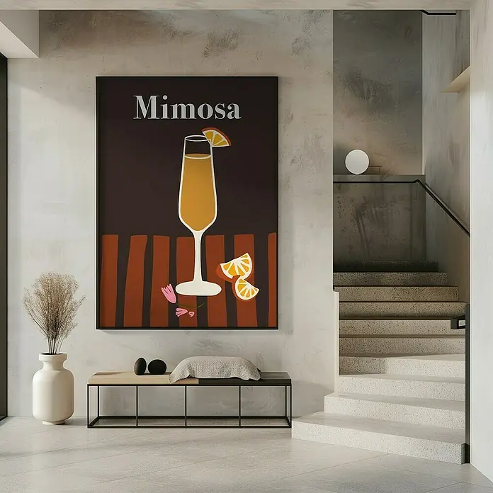 Papermoon Bild - Mimosa, B x H: 60 x 80 cm, Ohne Passepartout, Rahmen Schwarz - Ein stilvolles Poster mit einem Mimosa-Cocktail, das eine moderne und einladende Atmosphäre in Ihrem Zuhause schafft.
