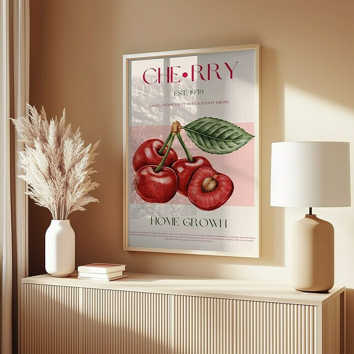 Papermoon Bild (Sweet Red Cherries, B x H: 80 x 110 cm, Mit Passepartout, Rahmen Eiche) | BAUHAUS
