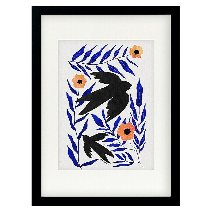Papermoon Bild (Swallow Flowers, B x H: 100 x 140 cm, Mit Passepartout, Rahmen Schwarz) | BAUHAUS