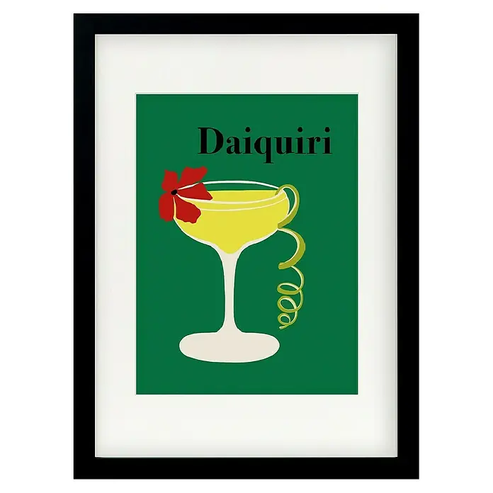 Papermoon Bild - Daiquiri, B x H: 70 x 100 cm, Mit Passepartout, Rahmen Schwarz - Gerahmtes Bild eines Daiquiri-Cocktails vor grünem Hintergrund, geschmackvoll präsentiert. Ein Blickfang für jede Bar oder Küche.