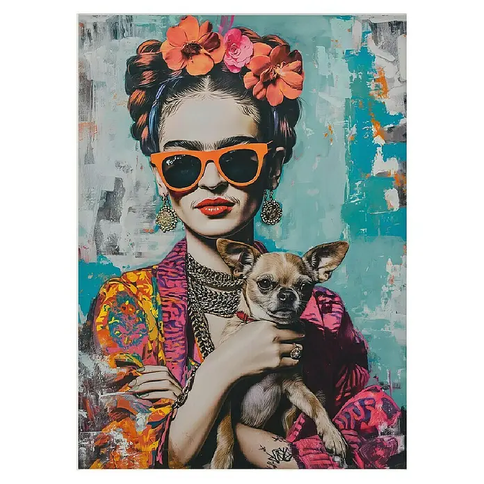 Papermoon Poster - Frida Chihuahua, B x H: 40 x 50 cm, Mit Passepartout - Farbenfrohes Frida Kahlo-Wandbild mit einem Chihuahua für eine lebendige und künstlerische Atmosphäre in Ihrem Zuhause.