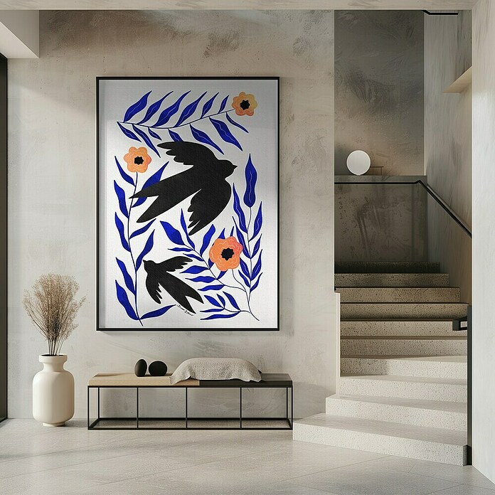 Papermoon Bild (Swallow Flowers, B x H: 100 x 140 cm, Mit Passepartout, Rahmen Schwarz) | BAUHAUS