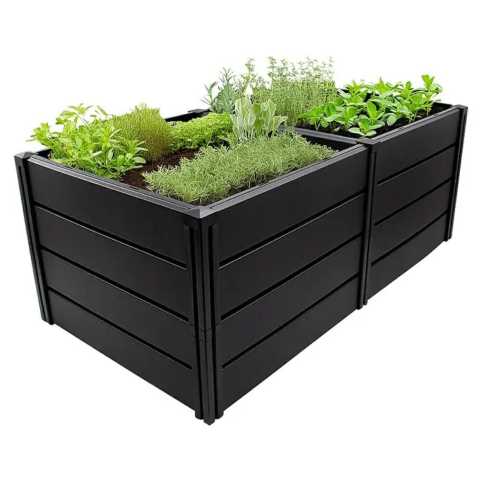 KHW Hochbeet Demeter XL - 158 x 82 x 61 cm, Kunststoff, Anthrazit - Schwarzes Hochbeet mit verschiedenen Kräutern und Pflanzen, ideal für Gartenliebhaber. Ein stilvolles Element für jeden Außenbereich.
