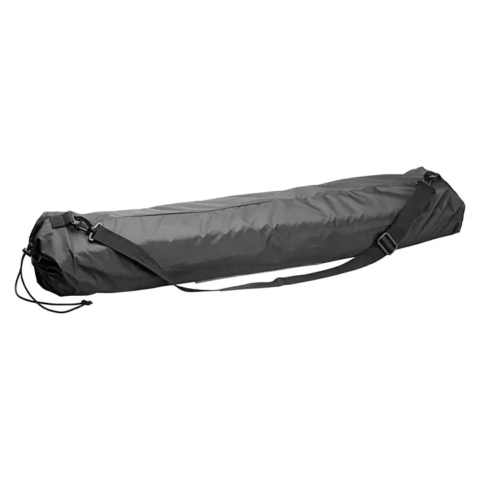 Fischer Dachbox faltbar - Geeignet für: Relingträger, Klappbar - Bild eines zusammengelegten Zeltes in einer grauen Tragetasche mit Schultergurt, ideal für Campingausflüge und Outdoor-Abenteuer.