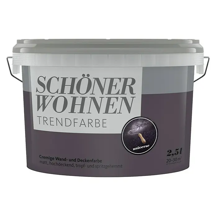 SCHÖNER WOHNEN-Farbe Wandfarbe Trendfarbe - Universe, Matt, 2,5 l, Konservierungsmittelfrei - Eimer Schönere Wohnen Trendfarbe "Universe" mit 2,5l Inhalt. Ideal für Wände und Decken, tropf- und spritzgehemmt.