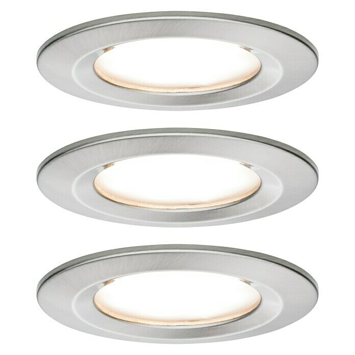 Paulmann LED-Einbauleuchten-Set rund Nova6,5 W, Ø x H: 7,8 x 4,5 cm, Eisen gebürstet, 3 Stk., Warmweiß Front View