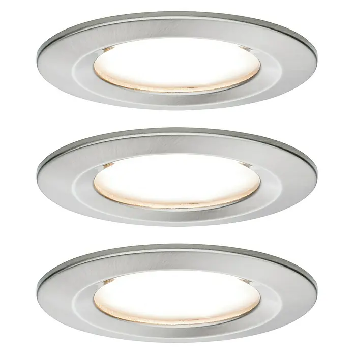 Paulmann Nova LED-Einbauleuchten-Set - 6,5 W, 3 Stk., Warmweiß, Durchmesser: 7,8 cm, Eisen gebürstet - Drei runde LED-Einbauleuchten mit gebürstetem Metallrahmen strahlen warmes, einladendes Licht aus und sorgen für eine angenehme Atmosphäre.