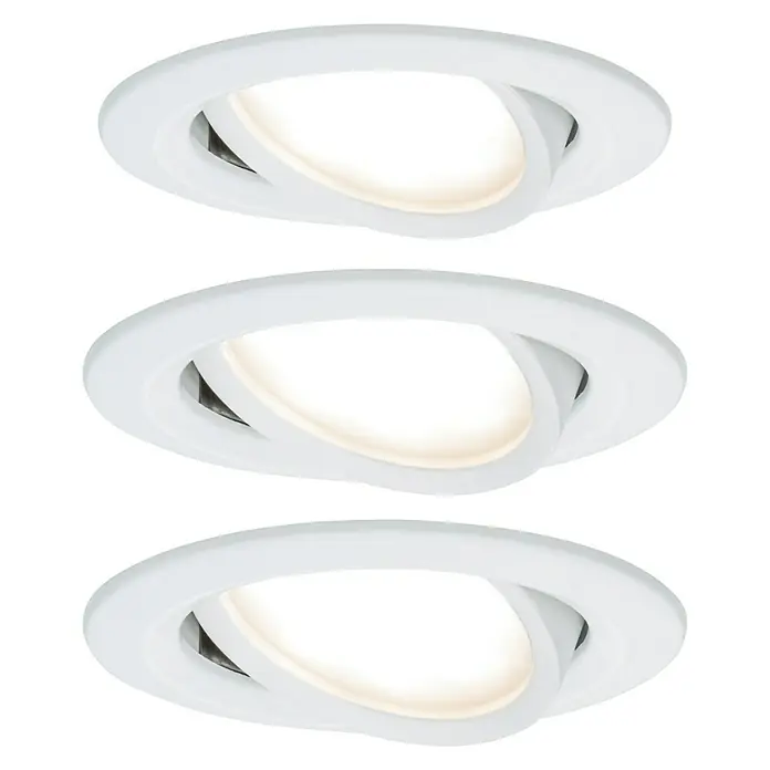 Paulmann Nova LED-Einbauleuchten-Set - 6,5 W, 3 Stk., Warmweiß, Durchmesser: 8,4 cm, Weiß - Drei runde, weiße LED-Einbaustrahler mit verstellbarer Ausrichtung, die ein warmes, einladendes Licht abgeben.