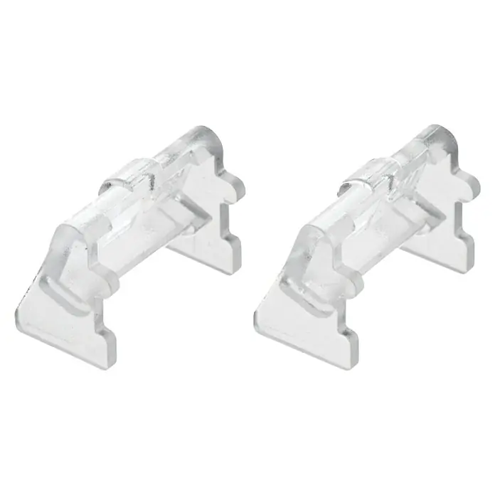 Elfa Décor+ by Elfa Clips - 2 Stk. - Detaillierte Ansicht von zwei transparenten Regalbodenträgern, die für eine stabile und unauffällige Befestigung sorgen.