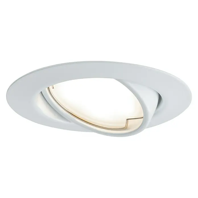 Paulmann LED-Einbauleuchte Base - 5 W, Weiß, Warmweiß, Durchmesser: 51 mm - Nahaufnahme einer weißen, runden Einbauleuchte mit schwenkbarem Lichtkopf.