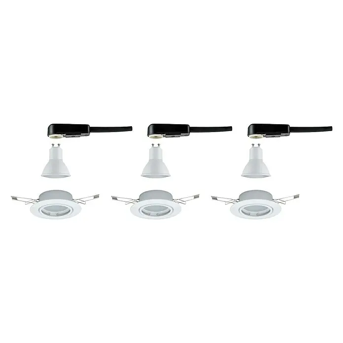 Paulmann LED-Einbauleuchten-Set Base Rund - 5 W, Weiß, 3 Stk., Warmweiß - Drei LED-Einbaustrahler-Sets mit weißem Rahmen, Lampen und schwarzem Treiber. Modernes Design für energieeffiziente Beleuchtung.