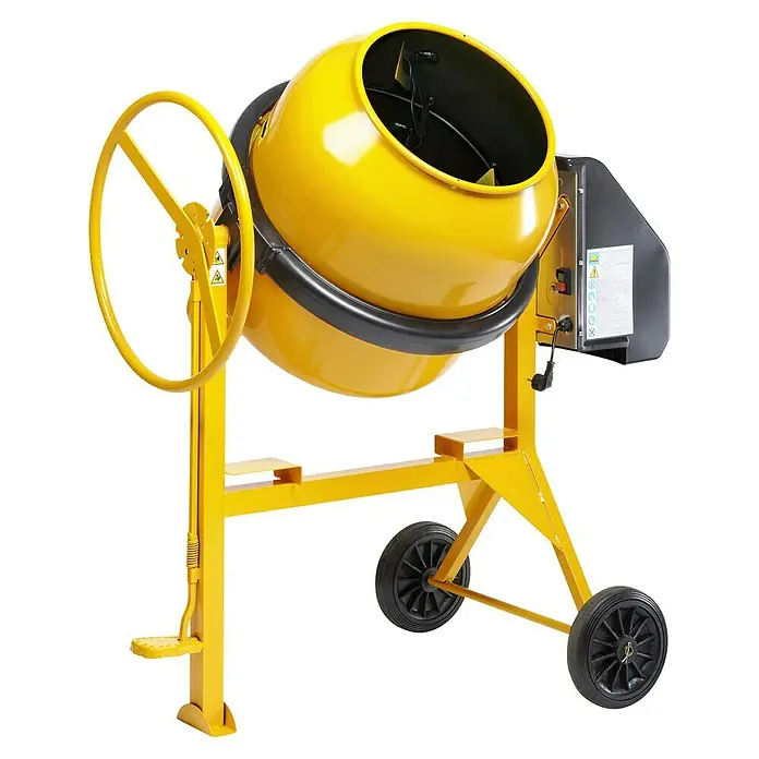 Haemmerlin Betonmischer Profi BT Pro 170 - Fassungsvermögen: 135 l - Gelber Betonmischer mit Rädern. Ideal für Bauprojekte, robust und einfach zu bedienen.