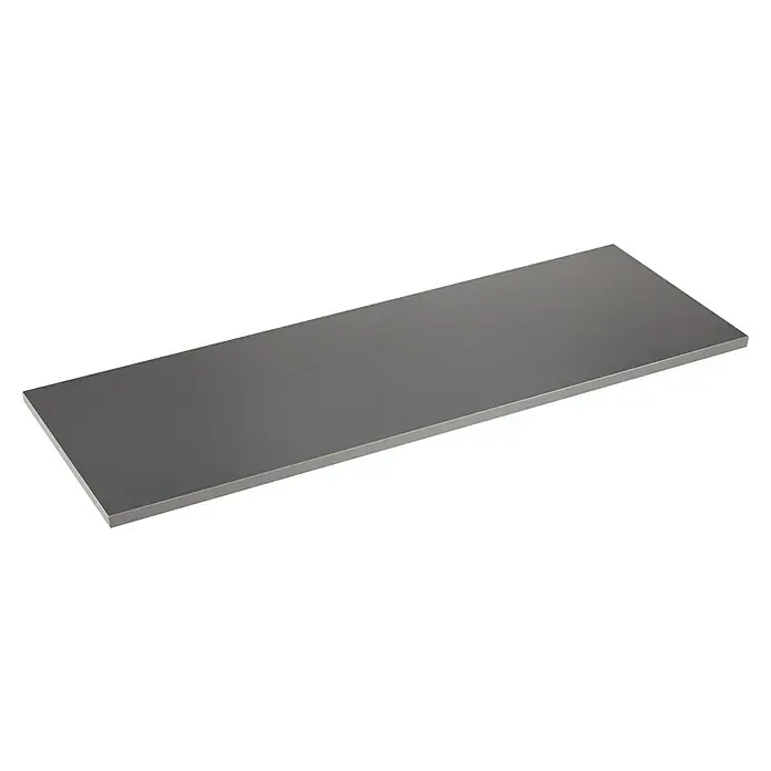 Elfa Garage+ by Elfa Werkbank - L x B: 62 x 182,1 cm, Grau matt - Silberne Arbeitsplatte aus Metall mit einer glatten Oberfläche, ideal für den Einsatz in Küche oder Werkstatt und bietet eine robuste Arbeitsfläche.