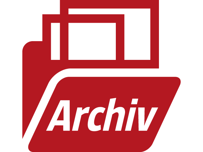 Rotes Ordner Icon mit Beschriftung Archiv