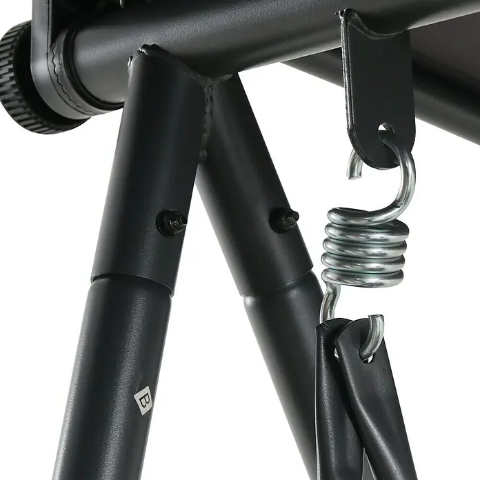 Sunfun Hollywoodschaukel - B x T x H: 164 x 132,5 x 169 cm, Stahl, Anthrazit, Neigbar (Dach) - Detailansicht eines Schaukelgestells mit einer silberfarbenen Feder, die an einem schwarzen Metallrahmen befestigt ist.