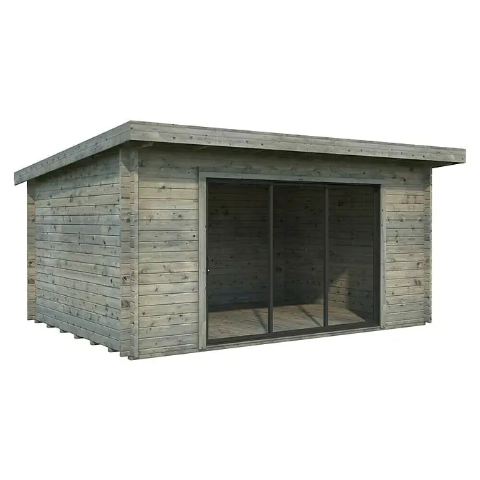 Palmako Gartenhaus Lea Slide - Außenmaß inkl. Dachüberstand (B x T): 494 x 402 cm, Holz, Grau - Ein modernes Gartenhaus aus Holz mit Schiebetüren, perfekt für zusätzlichen Stauraum oder als stilvoller Rückzugsort im Garten.