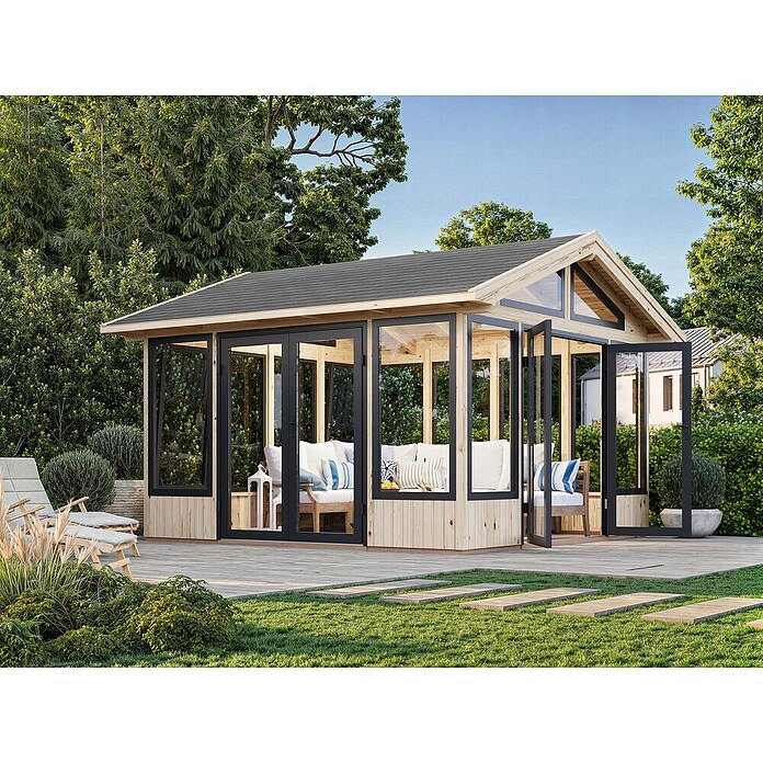 Palmako Caseta de jardín Isabella (Medidas ext. (An x Pr): 465 x 465 cm, Madera sin tratar, Natural) | BAUHAUS